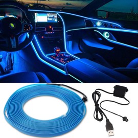El Wire Lights for Car, Blue El Wire Car Interior Neon Lights 16FT/5M Car Led Strip Light Interior USB 5V for Car Garden Party Decoration