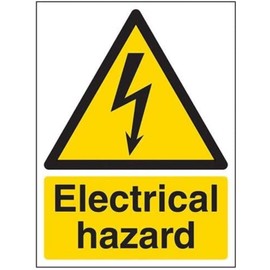 V Safety 68018AN-R Electrical Hazard Warning Sign - Portrait - 150mm x 200mm - 1mm Rigid Plastic, Black/Yellow