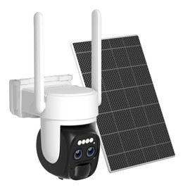 Rraycom 2K Solar Security Cameras Wireless Outdoor,360 View Ptz Camera for Home Security with Color Night Vision,Dual Lens 10x Zoom,2.4G WiFi,Siren Alarm,IP65 Waterproof,Compatible with Alexa