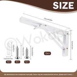 Wokape 2Pack 10" Folding Shelf Brackets, Decorative Heavy Duty Stainless Steel DIY Collapsible Wall Mounted L Shelf Bracketv Kit Contains Screws, Anchors for Table Work Bench, White