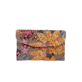 Verdusa Women's Floral Embroidery Sequin Evening Clutch Bags Party Purses Orange One-Size