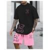 GORGLITTER Men's 2 Piece Outfits Bear Letter Print Graphic Tee