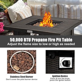 Tangkula 30 Inch Fire Pit Table, Patiojoy 50,000BTU Auto Ignition Propane Gas Fire Table with Removable Lid, Waterproof Cover and Lava Rock, CSA & ETL Certificated for Patio, Balcony, Yard, Poolside