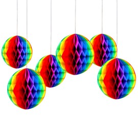 6 Pieces of Rainbow Beehive Decoration Hanging Paper Balls, Pride Decoration Hanging Paper Balls, Gay Pride Party, Wedding, Birthday Decoration Supplies, Photo Props, Children's Party Gifts