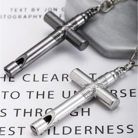 ARFUKA Set of 2 Emergency Whistle Trainer Whistle Metal Cross Whistle with Keyring for Outdoor Camping Hiking Hunting