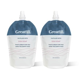 Greatfill Dish Soap Refill, Grapefruit and Mandarin, All-Natural & Eco-Friendly Ingredients, Enriched with Essential Oils, Returnable Refill Pouch (28oz, Pack of 2)