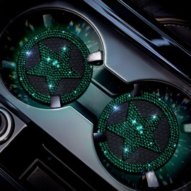 Mulixis Car Bling Cup Holder Coaster 2 Pack 2.75 Inch Crystal Rhinestone Car Cup Holder Insert Coaster Bling White Car Interior Accessories for Women and Girl(BDstar-Green 2)
