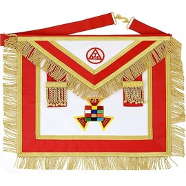 MASONIC HUB Royal Arch Past High Priest Apron – Hand Embroidered Bullion, 100% Lambskin, Red Velvet Border, Golden Fringe & Metal Tassels – Masonic PHP Regalia