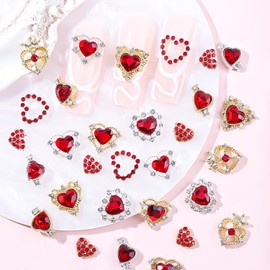 Valentin Day Nail Art Charms 20Pcs Nail Charms and Gems Red Heart Nail Rhinestone Decals 3D Alloy Nail Supplies Glitter Valentines Nail Jewels Cute Hearts Nail Art Set for Women DIY Manicure Decor