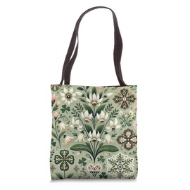 St. Patrick's Day Bog Rosemary Shamrocks Floral Folk Art Tote Bag