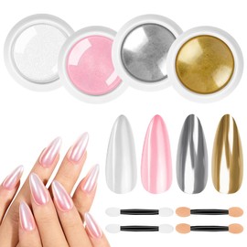 BUTBU Chrome Nail Powder, 4 Colours Pigment for Nails, Light Colour Chrome Nail Powder, Neon Glassy Ice Crome Powder, Glitter Powder, Mermaid Pigment Pearl Glitter Dust, for Nail Art Decoration