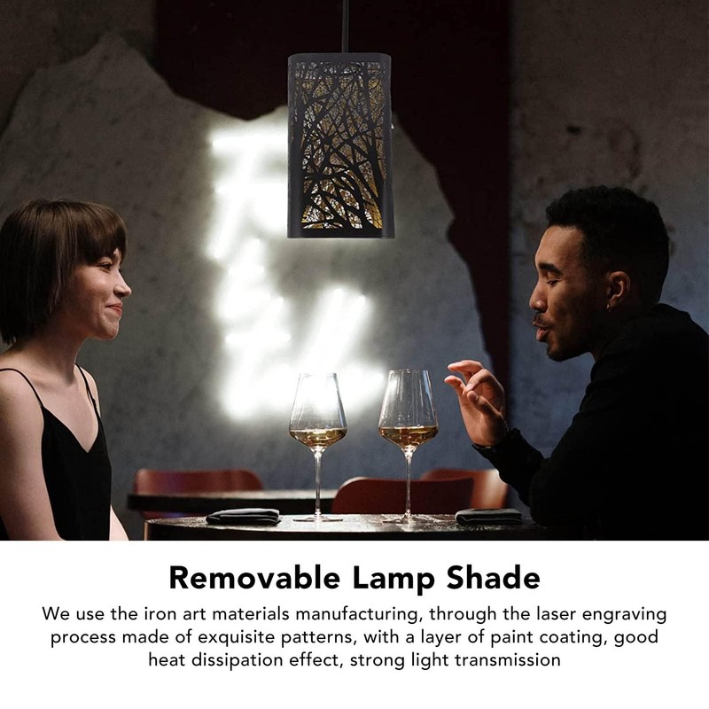 Ceiling Pendant Shade,Tree Shadow Lamp Shade,Iron Lampshade Hollow Carving Square