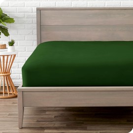 Bare Home Fitted Bottom Sheet Double - Premium 1800 Ultra-Soft Microfibre - Ultra-Soft Wrinkle Free - Deep Pocket - 35 CM Deep - 15" Deep - Double Fitted Sheet (Double, Forest Green)