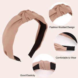 Srotmirw Wide Headbands for Women - 6 Pack Fashion Knotted Plain Hair Band Accessories with Classic Solid Color Design