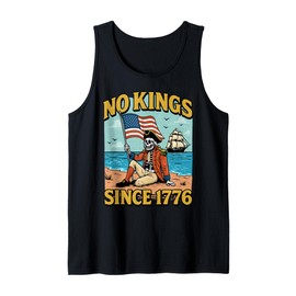 No Kings Since 1776 Funny Skeleton USA Flag 4th of July Tank Top