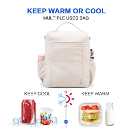 NOL Natural Organic Lifestyle Insulated Lunch Bags for Women Cooler Bag Lightweight Nylon Waterproof Lunch Box For Work (Cream, Large)