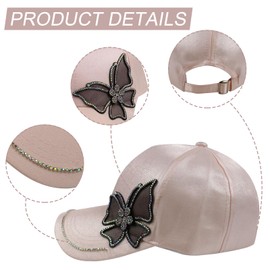 Women's Bling Rhinestone Butterfly Baseball Cap Adjustable Hip Hop Hat Outdoor Casual Trendy Sun hat, C-white, Medium