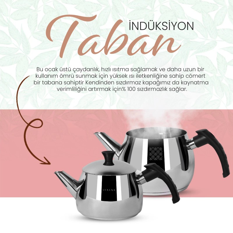 Serenk Traditional Turkish Tea Pot, Stainless Steel Double Tea Pots,