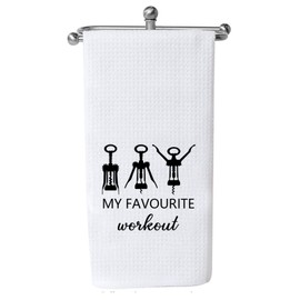 Funny Wine Kitchen Towel My Favorite Workout Corkscrew Towel Wine Lover Gift Housewarming Gift (Favourite Workout Towel CA)