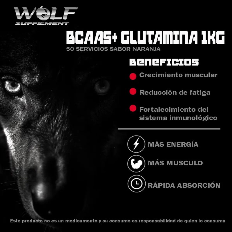 Aminoácidos Bcaas Glutamina Wolf 1kg Varios Sabores Pre