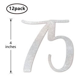 Silver Glitter 75th Birthday Centerpiece Sticks, 12-Pack Number 75 Table Topper Anniversary Party Decorations