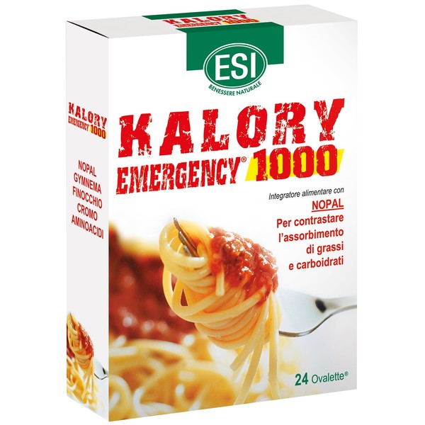 ESI - Kalory Emergency 1000, Dietary Supplement with Nopal, Gymnema and Amino Acids, Counteracts the Absorption of Fats and Carbohydrates, Gluten Free, 24 Ovalettes