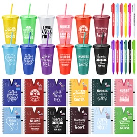 Skylety 36 Pcs Nurse Gifts Set 12 Appreciation Tumbler 12 Notebooks Motivational Journals 12 Thank You Ballpoint Pens 2025 Nurse Week CNA Gifts for Women(Style E)