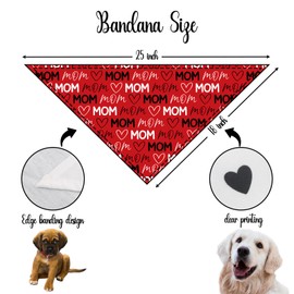 Mothers Day Dog Bandana, Happy Mothers Day Pet Scarf Accessories I Love My Mom with Heart Dog Scarf for Boy and Girl Mothers Day Valentines Day Bandana for Small Medium Dogs & Cats(Red)