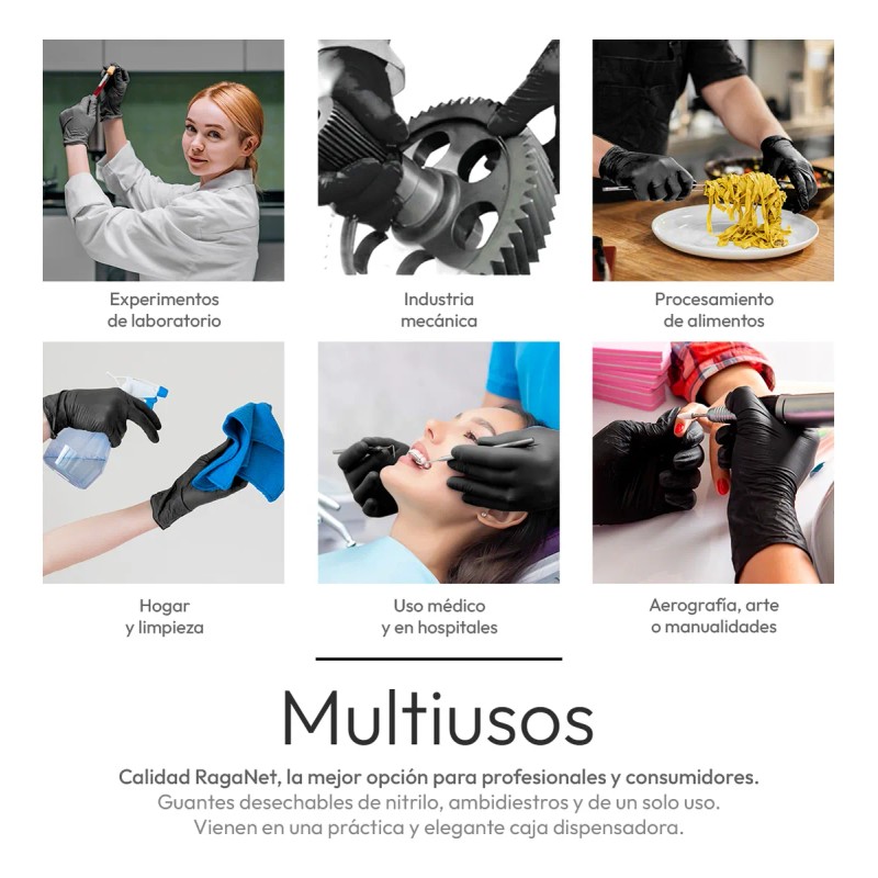 Guantes De Nitrilo Libre De Latex Sin Polvo Azul Negro