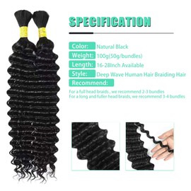 MUXFILLA 12 Inch Human Braiding Hair for Boho Braids 100g Deep Wave Curly Boho Hair for Braiding Knotless 3 Bundles/Pack Natural Black