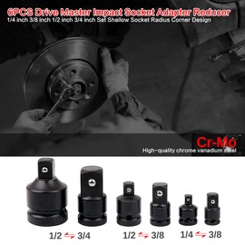 Impact Socket Adaptor Set, Socket Wrench Adapters, 6 Pcs Reducer Adapter for Converter Socket Set 1/4" 3/8" 1/2" 3/4"