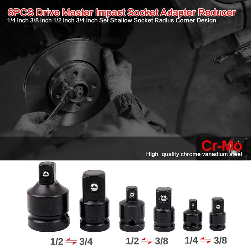 Impact Socket Adaptor Set, Socket Wrench Adapters, 6 Pcs Reducer