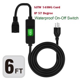 (6Feet) 3-Prong Outdoor Waterproof Extension Switch Cord, in-Line On/Off Switch Extension Cord, SJTW 14AWG 3C IP57 Waterproof,Max.20A 125V Heavy Duty Inline Switch…