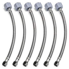 OBQSNS 6 Pcs 12 inch Toilet Water Supply Line,3/8" Comp x 7/8" BC Braided Stainless Steel Hose Extension,Toilet Connector Hose with Anti-Leaking Brass Nut