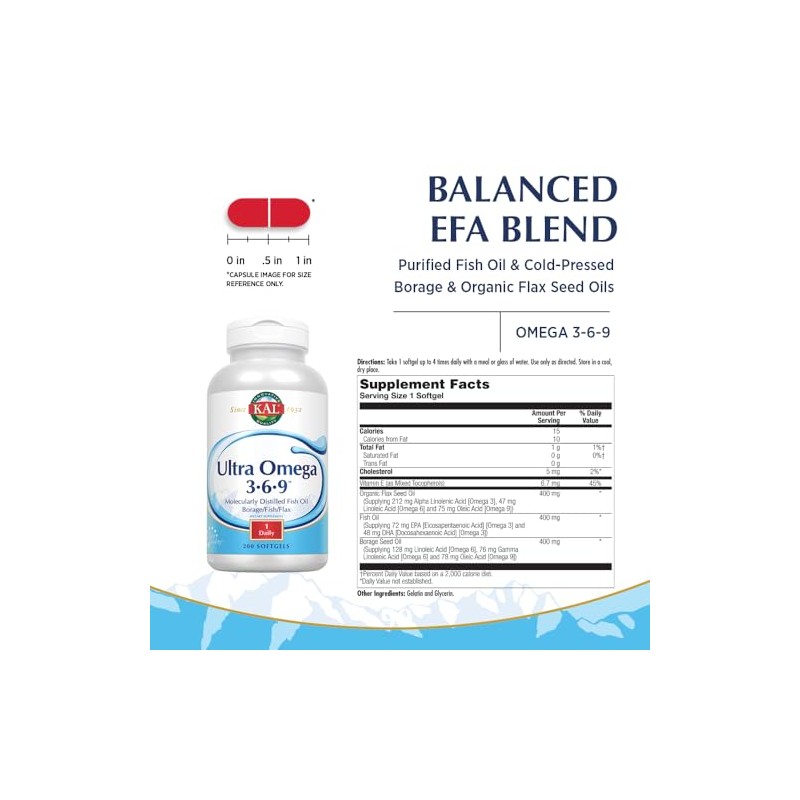 KAL 1200 Mg Ultra Omega 3-6-9 - Gel blando, 200