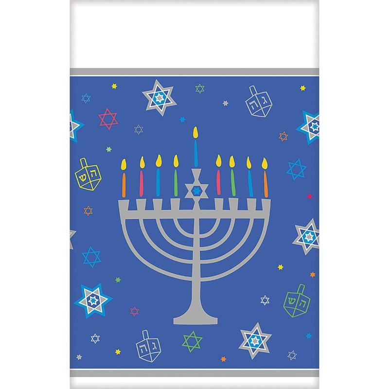 Amscan 572199 Eight Happy Nights Hanukkah Plastic Table Cover, 54"