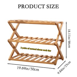 2 to 5 Tier Shoe Rack, Multi Tier Foldable Bamboo Shoe Organizer Rack Multifunctional Storage Free Standing Shoe Shelf. (3 Tier (20 feet Wide))