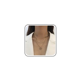 Xduargs Boho Layered Snake Chain Necklace Vintage Snake Herringbone Necklace Flat Snake Chain Choker Necklace Gold Crystal Heart Pendnat Necklace Jewelry for Women