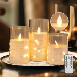 Necomi 3PCS Velas Led sin Llama, Velas Electricas,Velas Led, Porta Velas Decorativas Realista Impermeables，Navidad, Halloween, Cumpleaños, Hogar Festivales Decoración (10, 13, 15 cm)