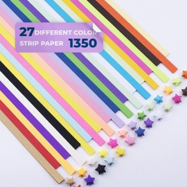 BRELAC 1350 Sheets Star Paper, Origami Paper Stars, 27 Assortment Colored Paper Star Strips, Lucky Star Flower Paper, Star Origami Art Paper, Origami Star Paper Strips, Craft Clover Origami Kit