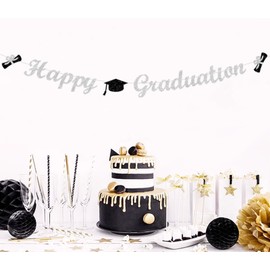 bng-bng Happy Graduation Bunting Banners Decorations Hanging Garland For 2025 College School Congratulations Graduation Grad Party Supplies Photo Backdrop Silver（pre-strung)