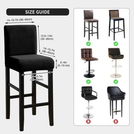 FORCHEER Bar Stool Covers with Backs Waterproof Set of 4 Black Jacquard Short Back Counter Barstool Slip Covers Washable Removable
