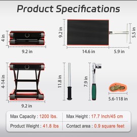 Motorcycle Lift Scissor Jack,1200 Lbs Capacity Steel Motorcycle Jack,4"-14.17" Height Range Scissor Lift，Motorcycles Scissor Lifts Repair Bracket, for Motorcycles, ATV, Motocross Bike - Red