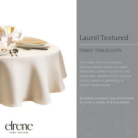 Elrene Home Fashions Laurel Solid Texture Water and Stain Resistant Tablecloth, 90" Round, Ivory