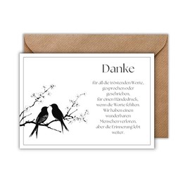 WBdesignz Simple Sympathy Thank You Card with Envelope - Sincere Thank You for Funeral Cases with Contemplative Words Funeral Condolence Consolation (DIN A6)