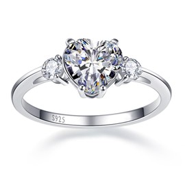 Bonlavie 925 Sterling Silver Ring for Women, 2.25ct Cubic Zirconia ring, Rhodium Plated Heart Bridal Engagement Wedding Promise rings, Size T