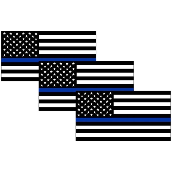 Rogue River Tactical Thin Blue Line Blue Lives Matter Flag Sticker Vinyl Decal for Car Truck Window Bumper Sticker Support of Police and Law Enforcement Officers ((3 Pack) 3x5)