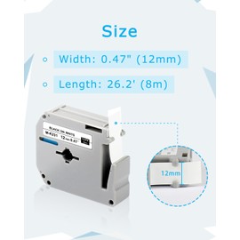 PT-45 PT-65 PT-M95 PT-70BM Label Tape Replacement for Brother P-Touch M-K231s M-231 MK231 12mm 0.47 Refill, for Label Maker Model PT-55 PT-80 PT-90, Black on White, 6-Pack