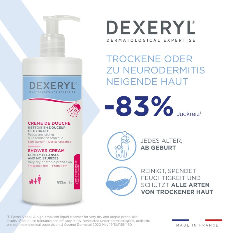 DEXERYL Shower 500 ml: Gentle cleansing for dry skin prone