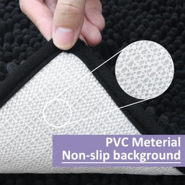 RUN HELIX Non-Slip Bath Mat - 50 x 80 cm, Fluffy Bath Mat for the Bathroom, Long-Haired Absorbent Shower Mat, Bath Mat Non-Slip Washable for Shower, Bathtubs, Toilet Decoration (Black)